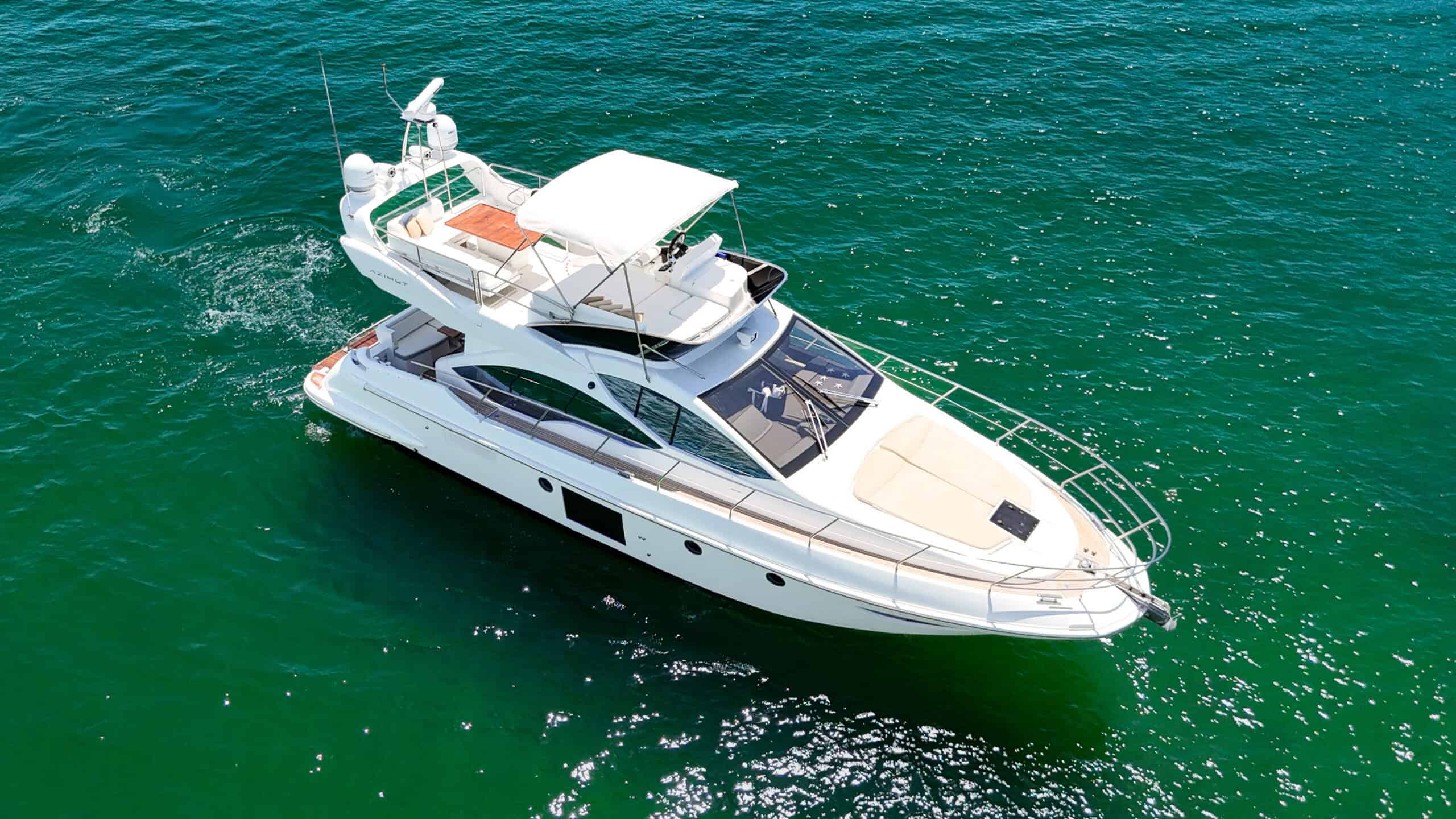 Azimut 53 Latin Flow side profile gliding across Biscayne Bay
