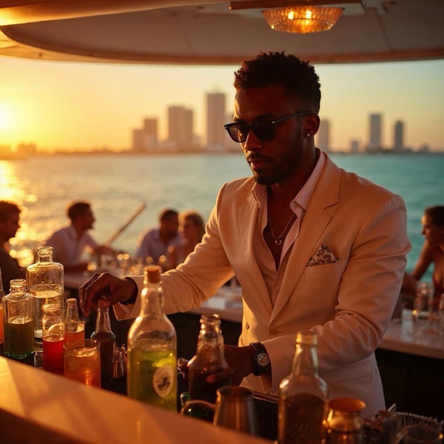Bartender preparing a cocktail on a Miami yacht