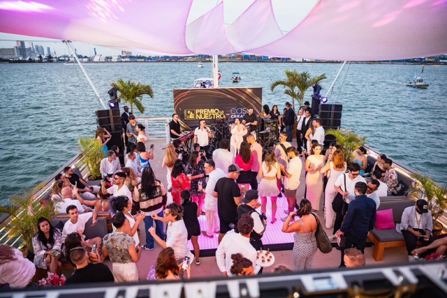 Open deck networking area with lounge seating