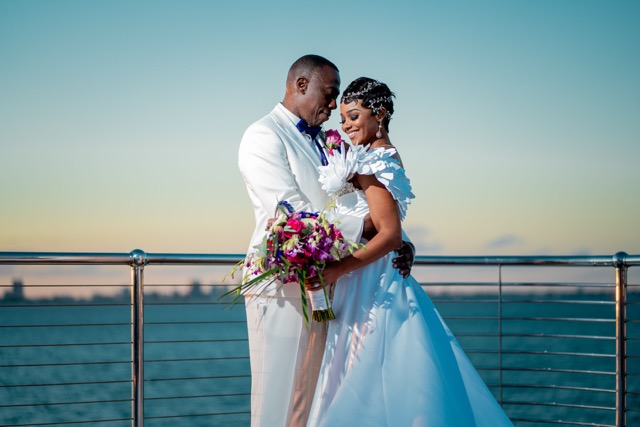 Miami skyline backdrop for ceremony photos