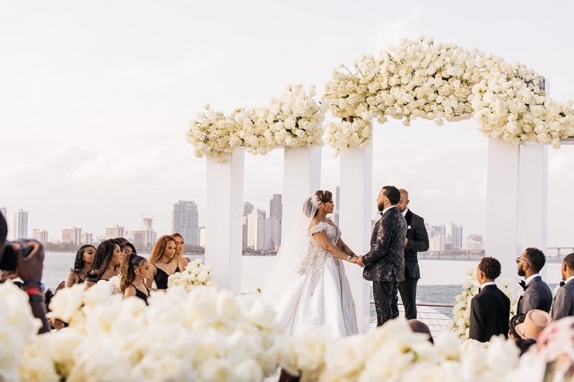 Large ferry decorated for a waterfront wedding in Miami