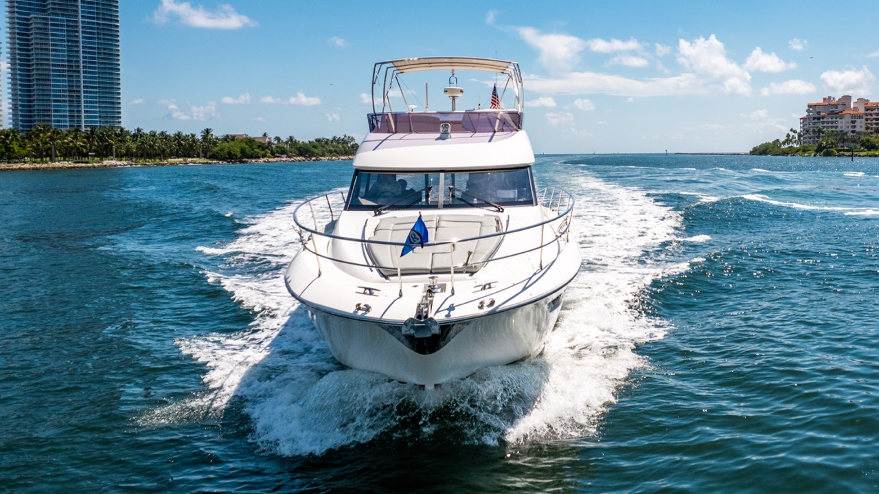 Prestige 55 ft - Bimini Charters 1 Aerial three-quarter view