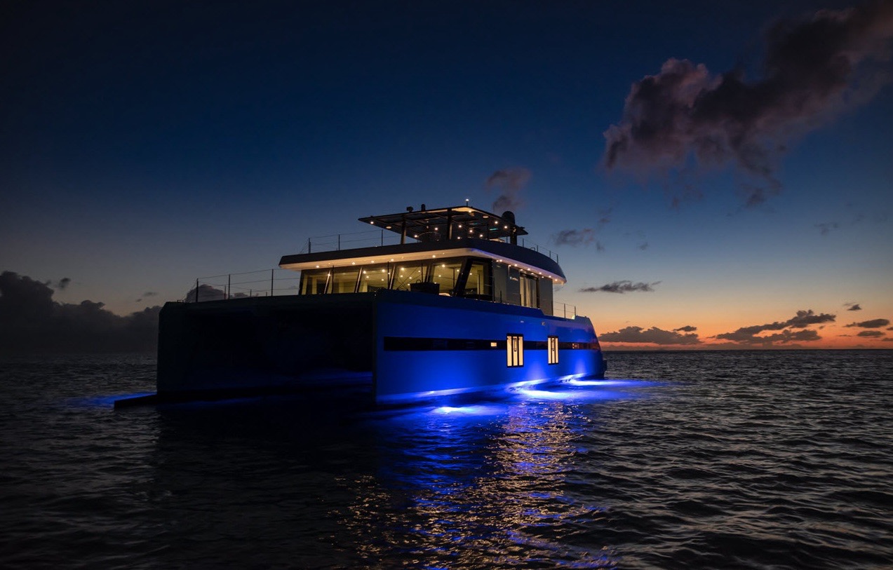 Sunreef Power Cat 70 ft - Bimini Charter 28 Foredeck at anchor β overhead