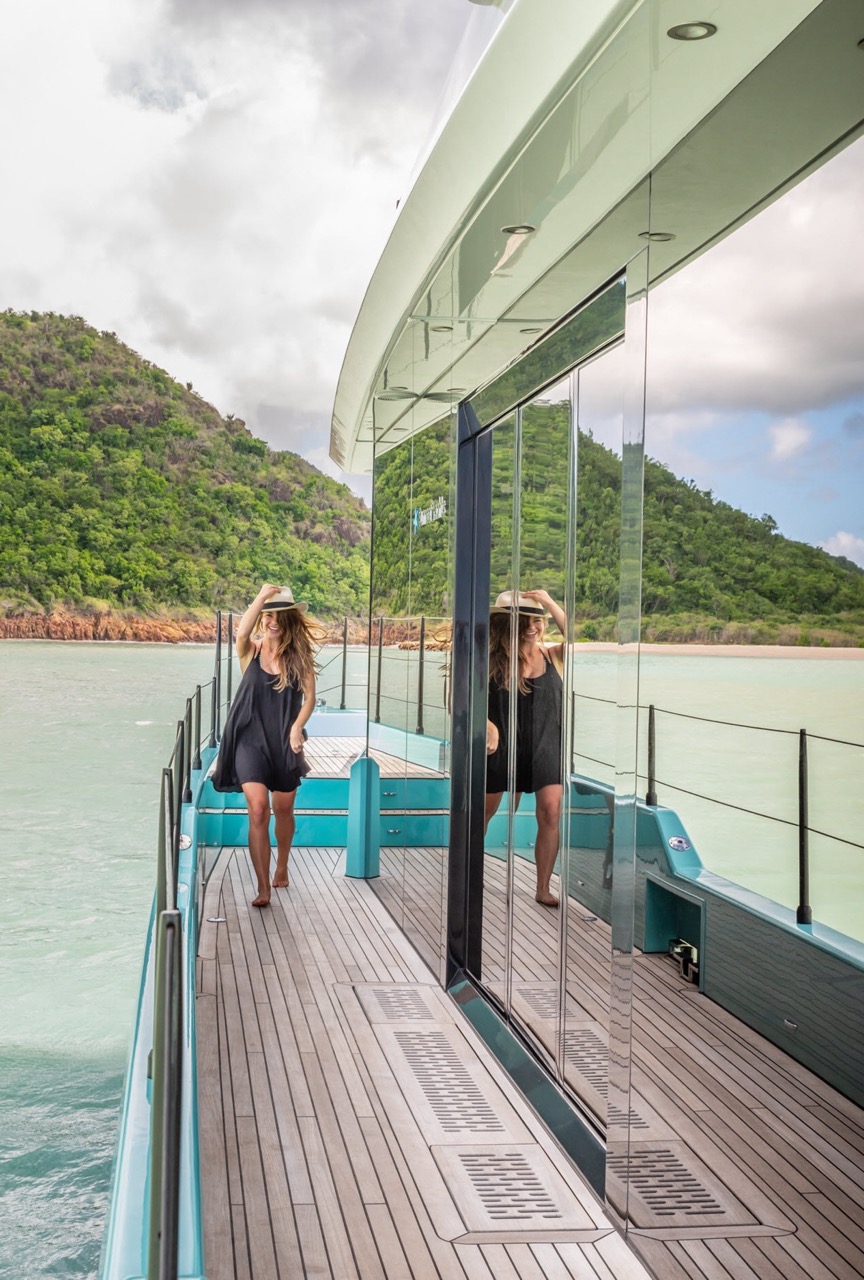 Sunreef Power Cat 70 ft - Bimini Charter 34 Side profile β golden hour